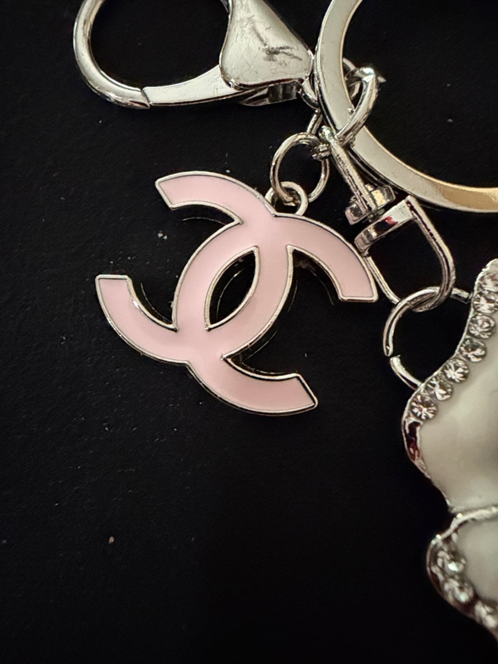 Custom Curated Pink CC & Crystal White Rose Keychain - Picture 2 of 7